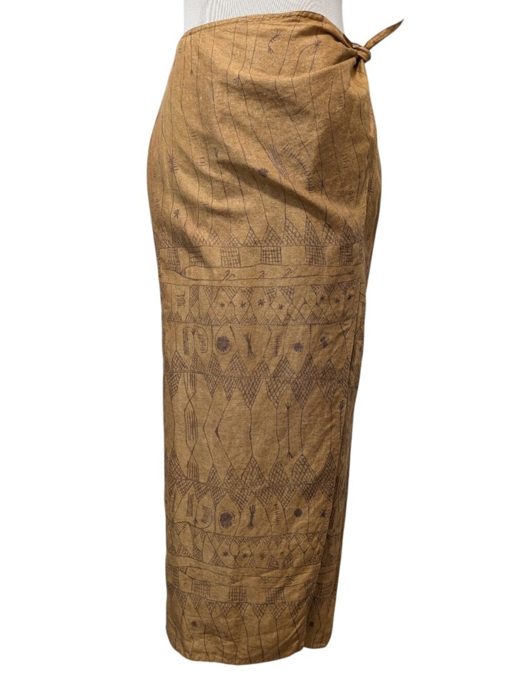 Lauren Ralph Lauren Vintage Womens Size 6 Tan Linen Aztec Tribal Wrap Tie Skirt - Picture 2 of 12